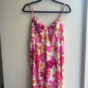 Midi Floral Pink Orange and Yellow Dress